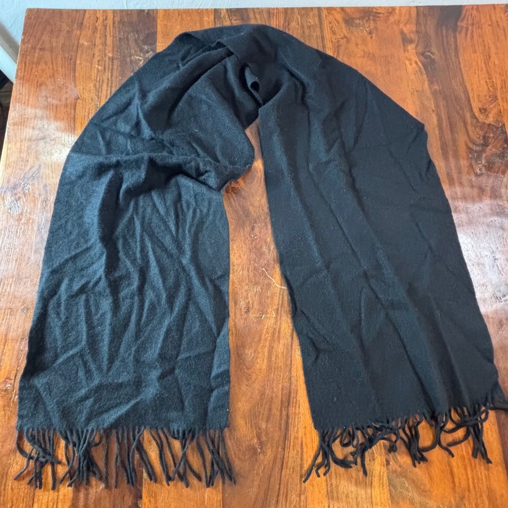 Pronto Uomo Mens Black 100% Cashmere Fringe Scarf Luxury Winter Wrap RN77219